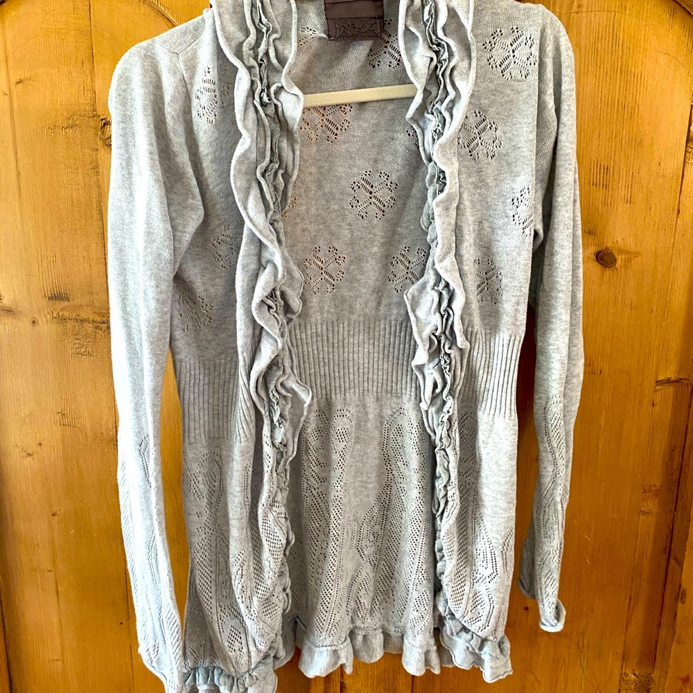 Guinevere (Anthro) Gray Curlytop Long Cardigan M
